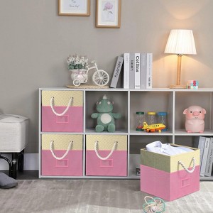 FURNIinspire 4pcs Non-Woven Cotton Rope Utility Storage Bins Drawer Organizer Basket Storage Cubes Bedroom Dorm Organizer, Pink, 3.12"*11.7"*11.7" - 1 of 4