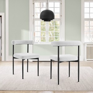 Armen Living Set of 2 Shannon Iron and Fabric Dining Chairs Matte Black/Cream - 1 of 4
