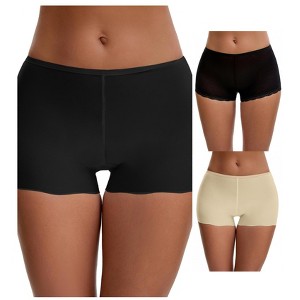 INSPIRE CHIC Ladies' Seamless Ice Silk Lace Trim Slip Shorts for Under Dresses Boyshorts 3 Packs - 1 of 4