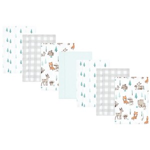 Hudson Baby Cotton Flannel Burp Cloths, Neutral Woodland Pals 7-Pack, One Size - 1 of 4
