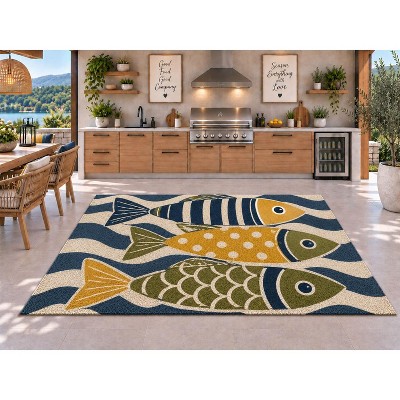 FC Design 5' x 7' Crab and Fish Coastal Waterproof Outdoor Area