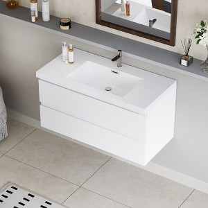Christopher Knight Home Modern Wall-Mounted Wood Bathroom Vanity with Resin Sink and 2 Drawers - 1 of 4