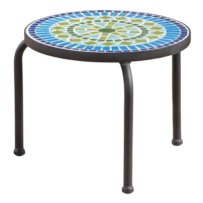 Iris Ceramic Tile Side Table - Blue/Green - Christopher Knight Home: Weather-Resistant Iron Frame Patio Accent Table