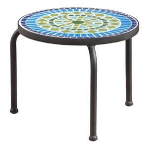 Iris Ceramic Tile Side Table - Blue/Green - Christopher Knight Home: Weather-Resistant Iron Frame Patio Accent Table - 1 of 4