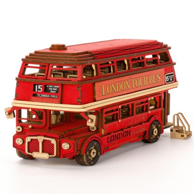 Robotime 3D Puzzles London Tour Bus Car Model Toy Crafts Construction Gifts for Boys Girls Adults, Red, 7.64"*3.1"*4.4"