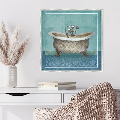 Regal Blue Bathtub Beaded Framed Canvas Wall Art