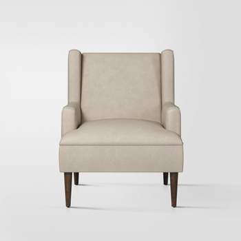 Jeremias Wooden Upholstered Vegan Leather Accent Chair with Built-in Sinuous Spring for Bedroom and Living Room| ARTFUL LIVING DESIGN
