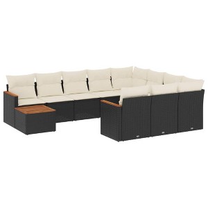 vidaXL 11 Piece Patio Sofa Set with Cushions Black Poly Rattan - Black and Cream - 1 of 4