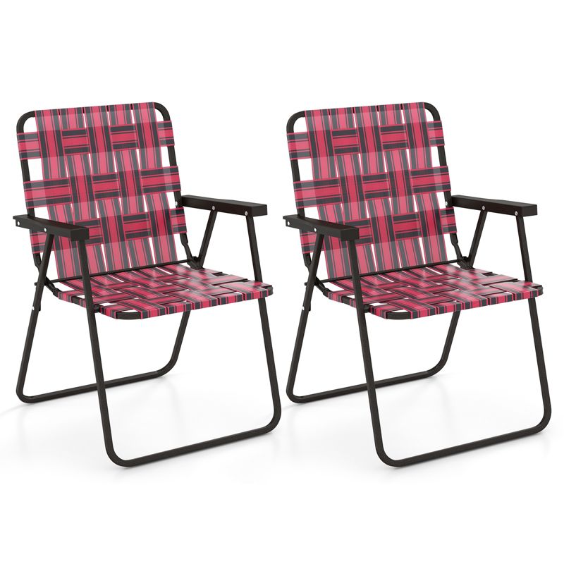 Costway 2/4/6 PCS Folding Beach Chair Camping Lawn Webbing Chair Lightweight 1 Position Red, 1 of 10