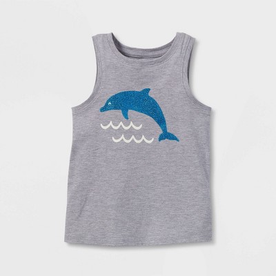 Toddler Girls' Sparkle Dolphin Knit Graphic Tank Top - Cat & Jack™ Gray 