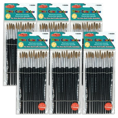 Charles Leonard Water Color Paint Brushes With Round Pointed Tip, # 12,  1.06 Inch, Camel Hair, Black Handle, 12 Per Pack, 6 Packs : Target