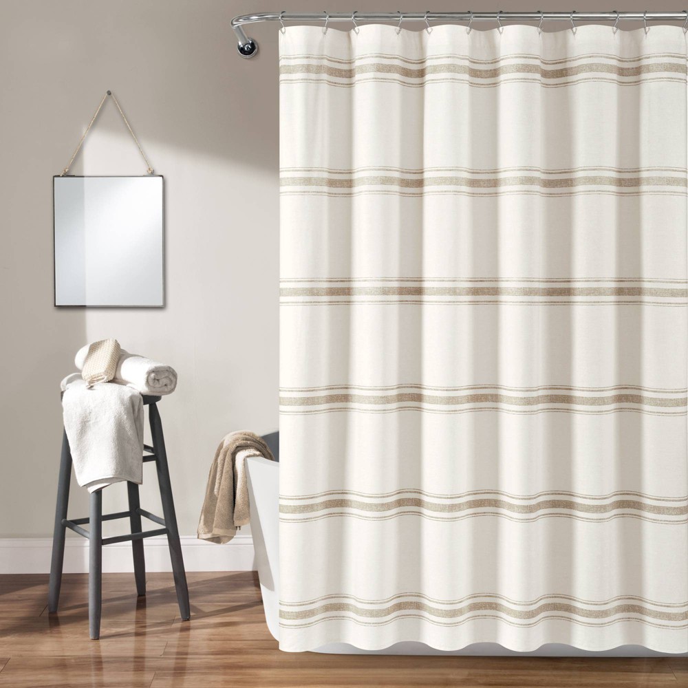 Photos - Shower Curtain Farmhouse Striped  Beige - Lush Décor