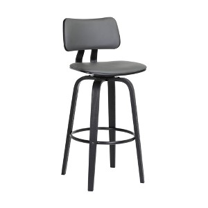 HomeRoots 30" Gray And Black Faux Leather Swivel Low Back Bar Height Bar Chair - 1 of 4