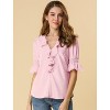 INSPIRE CHIC Women's Ruffle V Neck Puff Sleeve Summer Casual Chiffon Peasant Top - 2 of 4