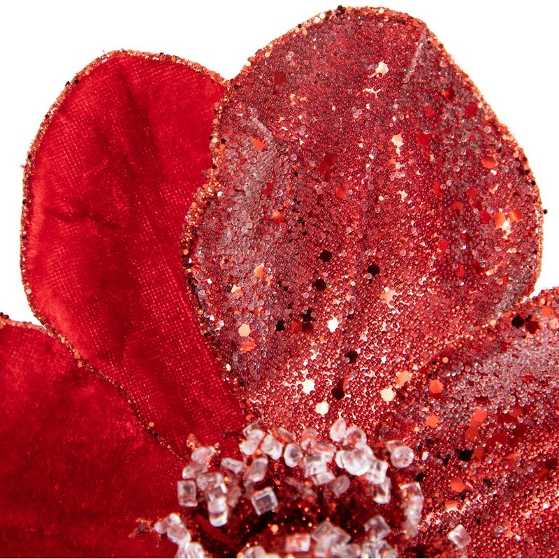 Northlight 18" Red Magnolia Glittered Christmas Stem Spray, 5 of 6