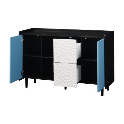 Lirago,47.24"D * 15.74"W * 31.49"H, Blue & White Sideboard Cabinet with 2 Drawers & Open Shelves,  apply to Kitchen/Living Room/Dining Room