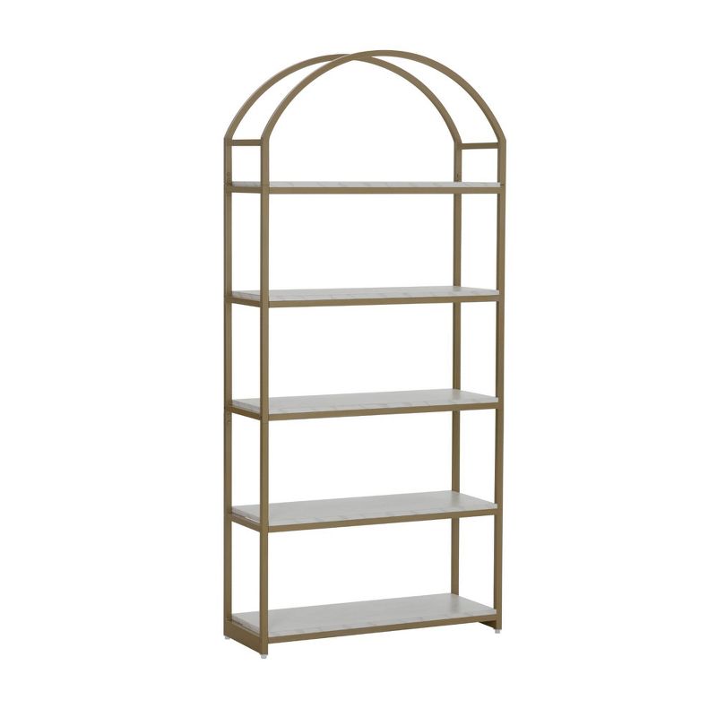 Nathan James 72.1&#34; Haven Metal 5 Shelves Arch Standing Storage Bookshelf White/Gold, 2 of 9
