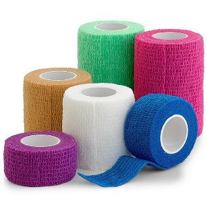 Self Adherent Cohesive Tape 6 Count Combo 1",2",3"x5 Yards Neon Colors, Self Adhesive Wrap for Ankle, Wrist & Knee Sprains - 1 of 4