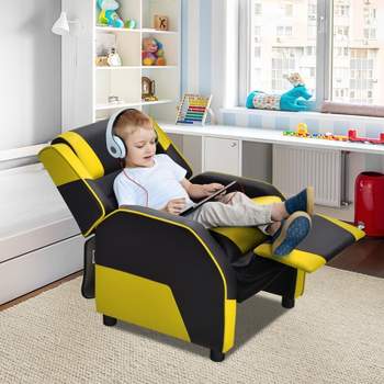 Infans Kids Youth Gaming Sofa Recliner w/Headrest & Footrest PU Leather Yellow