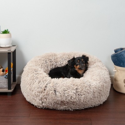 Medium Taupe Faux Fur Orthopedic Donut Pet Bed