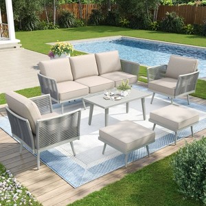 Captiva Designs Outdoor Patio Rope Rattan Furniture Conversation Sets with Coffee Table - 1 of 4