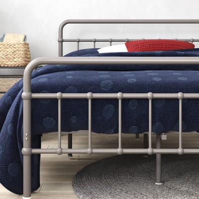Florence Gray Metal Twin Platform Bed Frame with Spindle Headboard