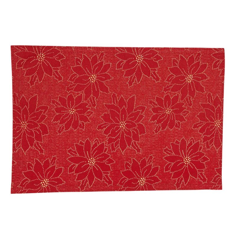 Saro Lifestyle Poinsettia Placemat, 13"x19" Oblong, Red (Set of 4), 1 of 5
