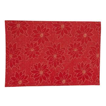 Saro Lifestyle Poinsettia Placemat, 13"x19" Oblong, Red (Set of 4)