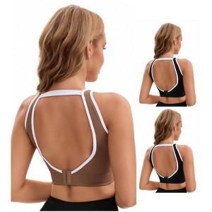 INSPIRE CHIC Women's 3 Pcs Open Back Workout Tank with Built-in Bras Contrast Color Crop Sports Vest - 1 of 4