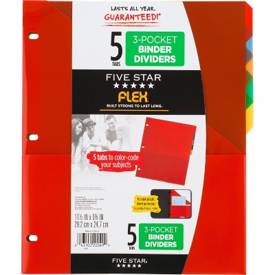 Five Star 5 Tab Flex NoteProtector Binder Insert Assorted Colors