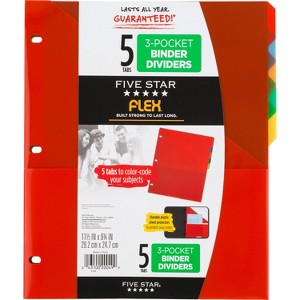 Five Star 5 Tab Flex NoteProtector Binder Insert Assorted Colors: Polypropylene Dividers with Pockets, Filing Accessories - 1 of 4