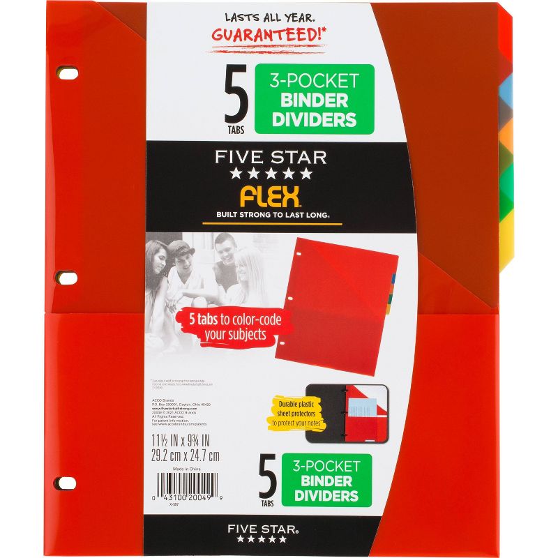 Five Star 5 Tab Flex NoteProtector Binder Insert Assorted Colors, 1 of 9