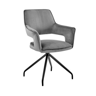 Armen Living Hadley Velvet Finish Dining Chair Gray/Black: Upholstered Armchair, Metal Frame, Foam Fill