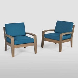 Grenada Set of 2 Wooden Club Chairs With Cushions - Christopher Knight Home - 1 of 4