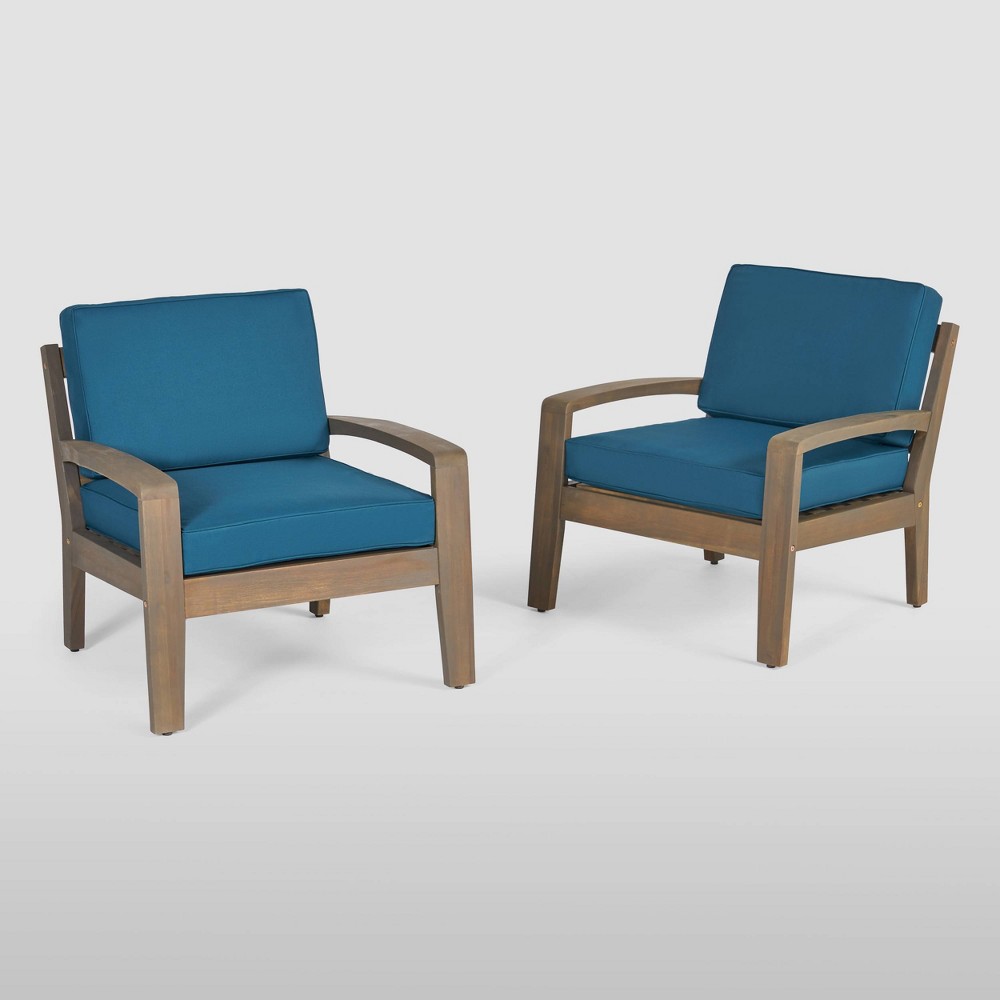 2pk Grenada Acacia Wood Club Patio Chairs Gray/Dark Teal - Christopher Knight Home: Sturdy & Weather-Resistant