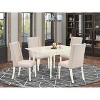 Medieval Kitchen Table Set - 5 Piece Dining Set - Hardwood Table & 4 Parsons Chairs - Linen White Finish - 2 of 4