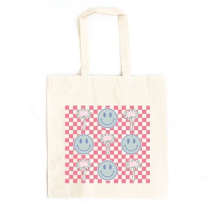 City Creek Prints Smiley Palm Trees Checkered Canvas Tote Bag - 15x16 - Natural - 1 of 2