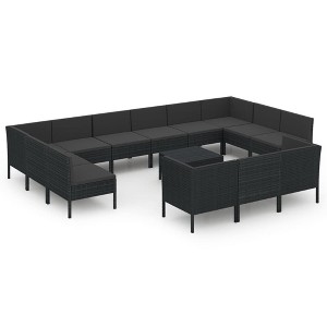 vidaXL Patio Lounge Set Outdoor Sectional Sofa Set Table Poly Rattan Black - 1 of 4
