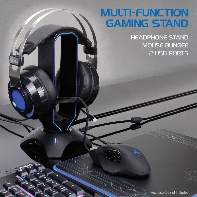 ENHANCE Gaming Headset Stand with Mouse Bungee and LED Accents, Black, 4 of 5