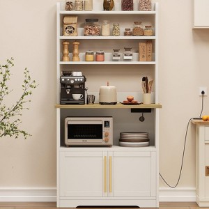 Farmhouse White Buffet Cabinet, 2-Door 2-Drawer Wood Sideboard with Shelves - 1 of 4