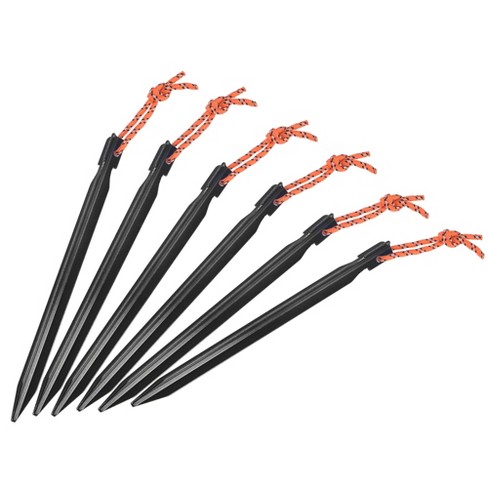 Unique Bargains Tent Stakes Y-Beam Camping Pegs with Pull Rope Aluminum for  Tarp 6 Pcs Black