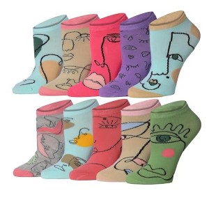 Tipi Toe Womens 10 Pairs Visionary Variety Pattern & Mix Colors For Vibrant Style Low Cut/No Show Socks - 1 of 4