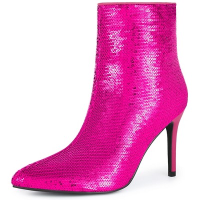 BLISSFUL STEP Women's Stiletto Heel Pointed Toe Party Sequin Dressy Ankle Boots
