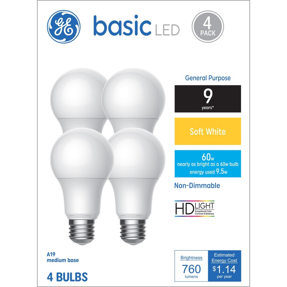 Photos - Light Bulb General Electric GE 4pk 60W Basic A19 LED  Soft White 