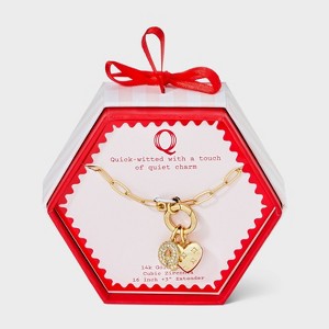 14K Gold Dipped Cubic Zirconia Puffy Heart Charm Initial Necklace - A New Day™ Gold - 1 of 4