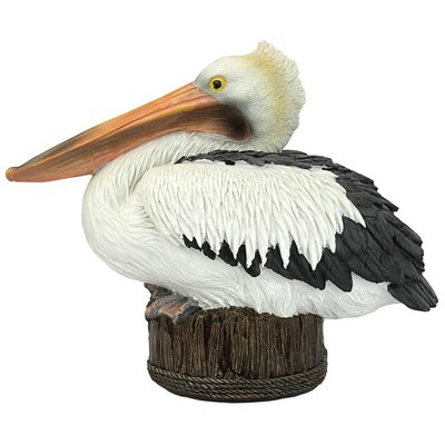 Naturalistic Hand-Painted Resin Pelican Statue on Aged Dock Post