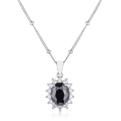 ShineHigh Rhodium Plated Petite Royal Oval CZ Pendant Necklace in Mystic, Red, Pink, Black, Sapphire Blue & Aqua Blue