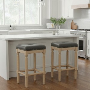 Homy Casa 26" Wooden Counter Stools with Upholstered Seat for Kitchen Island or Dining Bar, Set of 2, Natural Wood - 1 of 4