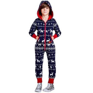 Tipsy Elves Kids Blue Reindeer Jumpsuit - Cozy Christmas One-Piece Reindeer Pajamas for Kids - 1 of 2