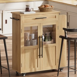 24" Kitchen Island, Retro Kitchen Cart with Spice and Towel Rack, Island Table with Glass Cabinet Door, Wood Composite Board, for Kitchen - 1 of 4